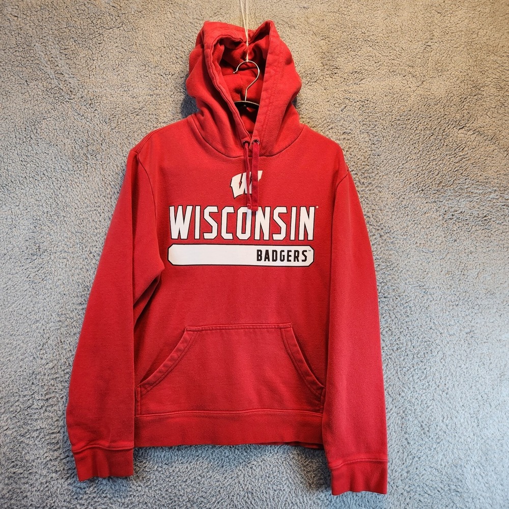 Box Seat Hoodie Men M Red Wisconsin Badgers Football Kangaroo Pocket‎ Pullover